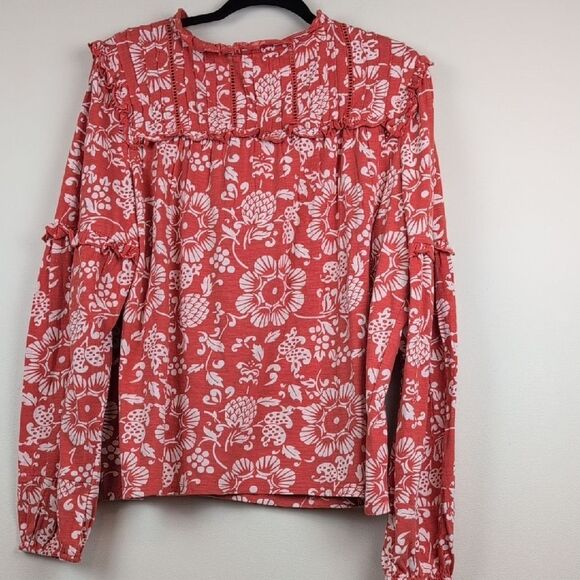 Wonderly Orange and White Ruffled Tie Front Cotton Blouse Top Size XL NWT - Picture 11 of 16